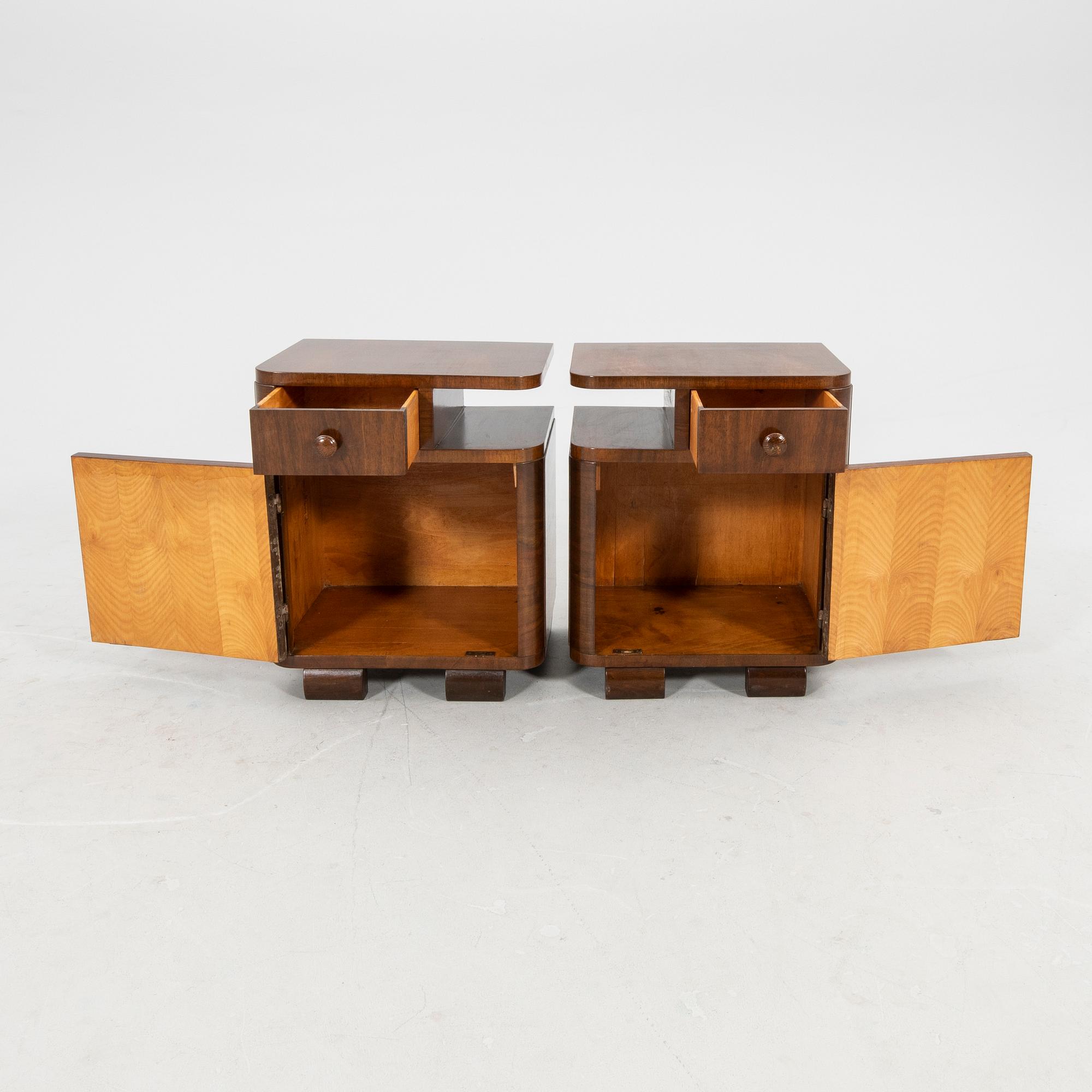 Bedside tables, a pair from the first half of the 20th century.