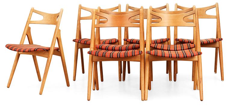 A set of eight Hans J Wegner oak chairs by Carl Hansen & Son, Denmark 1950's-60's.