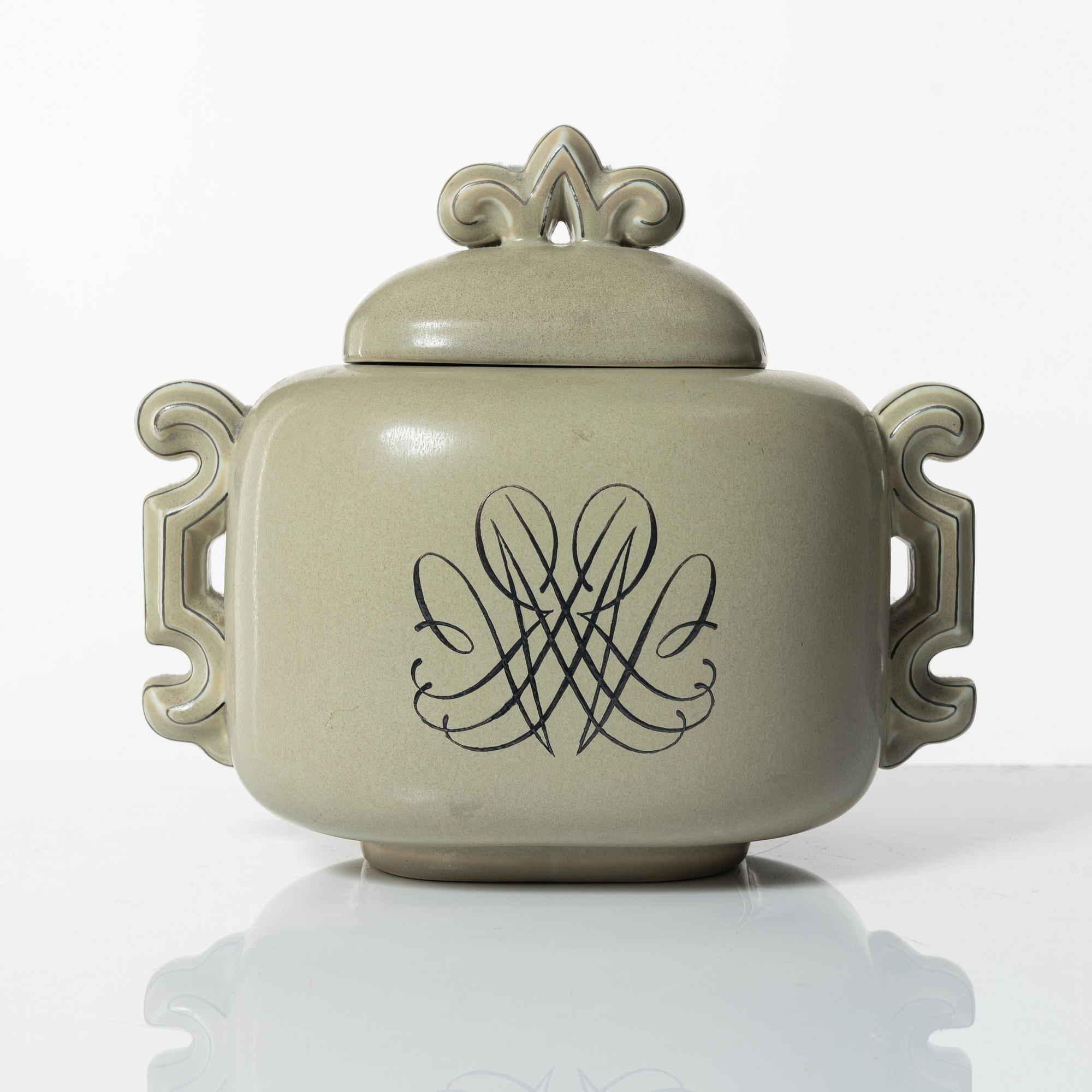 Arthur Percy, urna med lock, Upsala-Ekeby Gefle, 1930-tal.