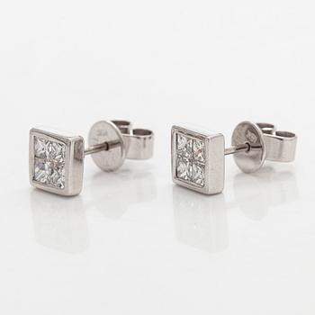 Earrings, princess cut diamonds, 18K white gold.
