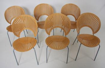 STOLAR, 6 st, "Trinidad", Nanna Ditzel för Fredericia Stolefabrik, etikettmärkta.