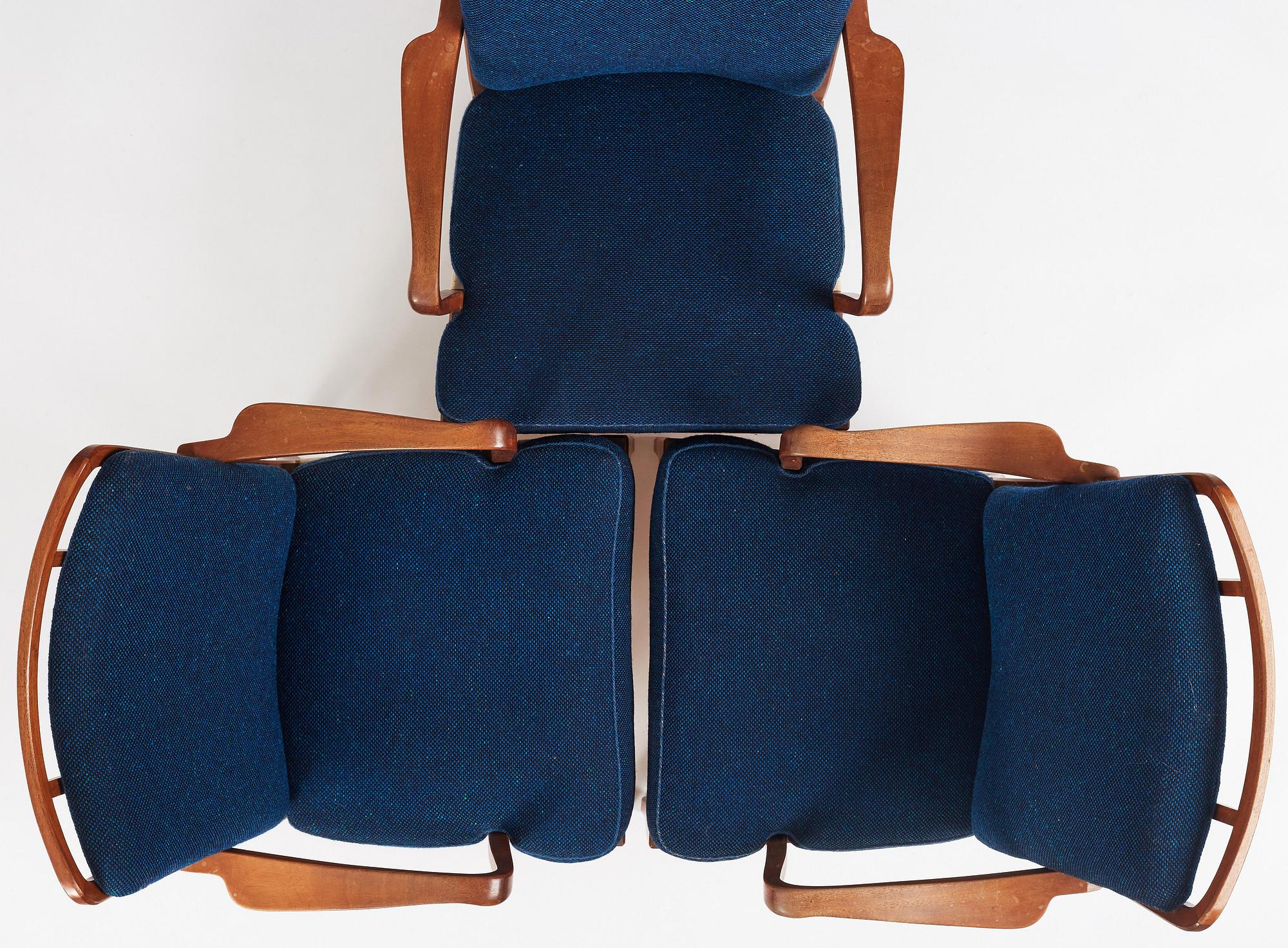 Carl-Axel Acking, a set of 3 easy chairs, "NK Hantverk" Nordiska Kompaniet, 1940s. Provenance Carl Axel Acking.
