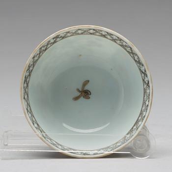 A famille rose armorial cup with saucer, Qing dynasty, 18th Century.