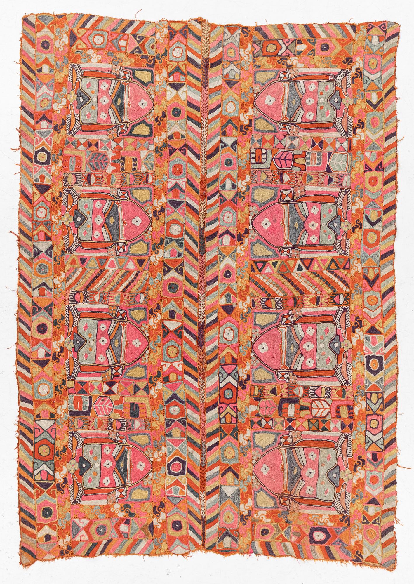 A semi-antique textile with embroideries, nomads, Iraq, c. 245 x 170 cm.