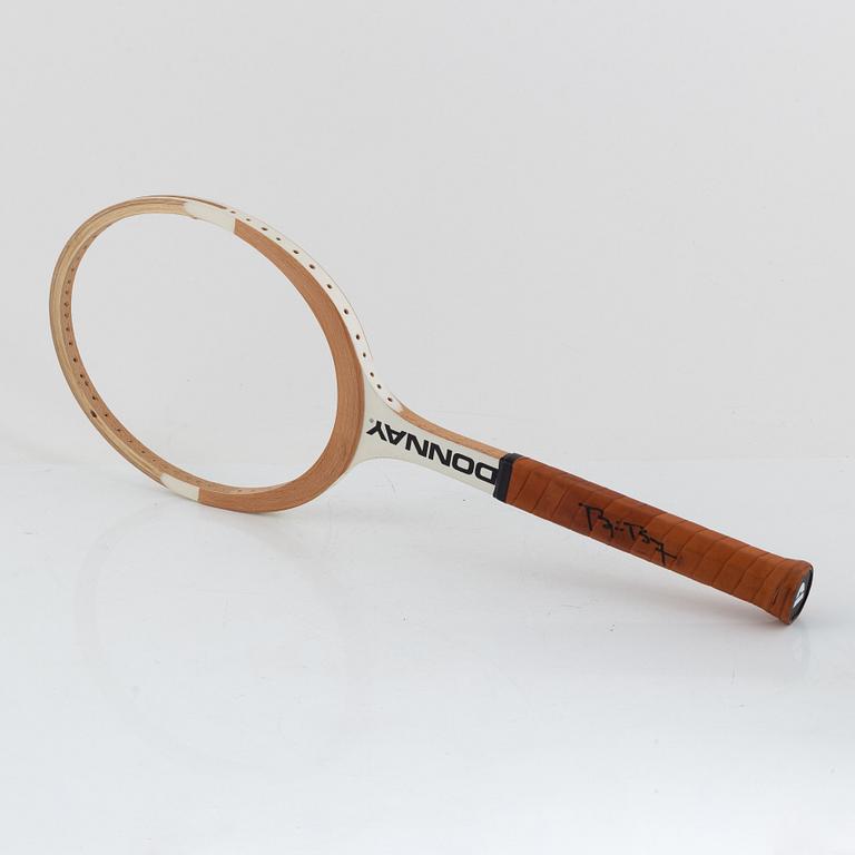 Tennis racket, Signed by Björn Borg. Donnay, specially customized white-painted wooden racket.