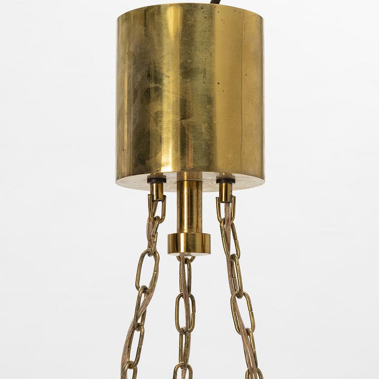 A glass and brass ceiling light, mid 20th Century.