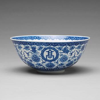 A blue and white Chinese bowl, presumably Republic, with Qianlong mark.