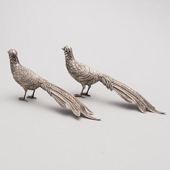 Two bird table decorations in silver, Spain after 1934.