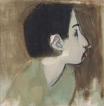 235. Helene Schjerfbeck, "Flickprofil i grön klänning" (Girl profile in green dress).