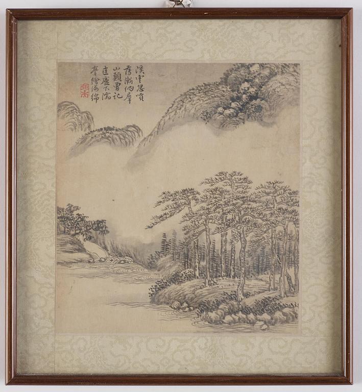 Zhang Geng (1685-1760), albumblad, nio stycken, akvarell och tusch på papper. Qingdynastin, daterad 1728.