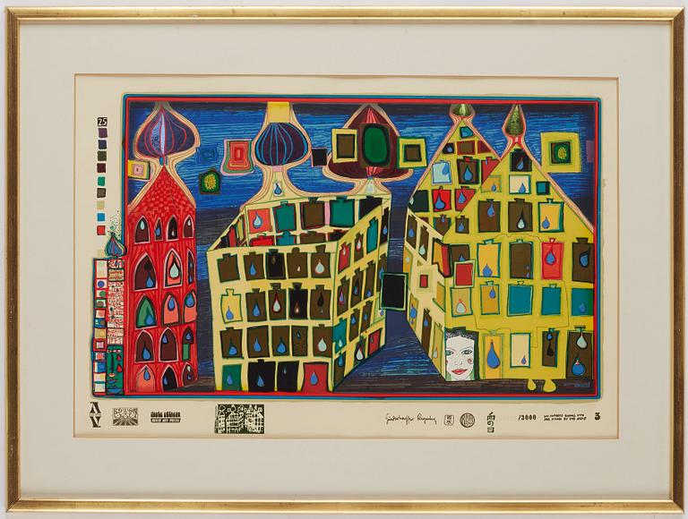 Friedensreich Hundertwasser, silkscreen in colours, stamped 1622/3000.