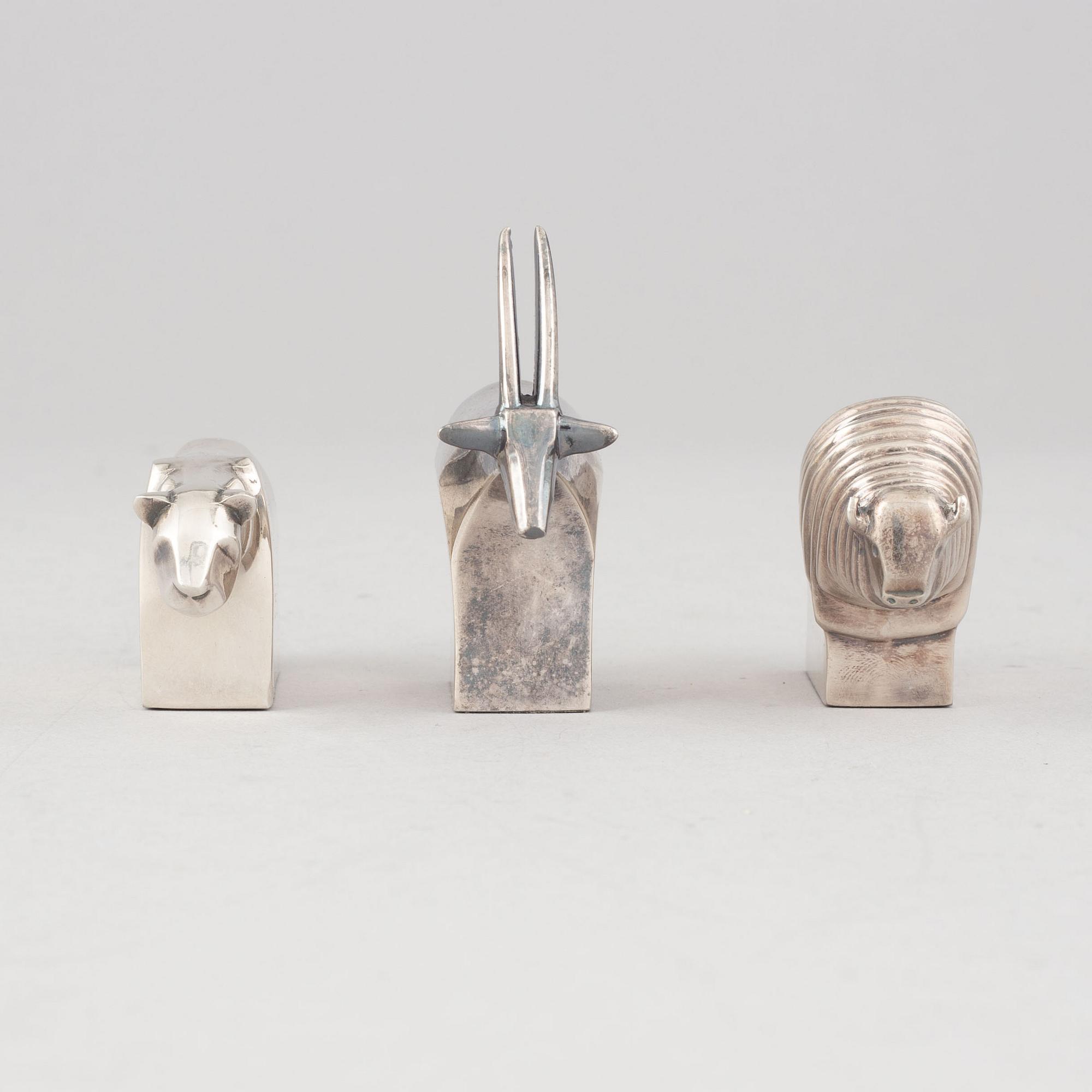 Gunnar Cyrén, figuriner, 3 st, silverpläterad zink, Dansk Designs, Japan.