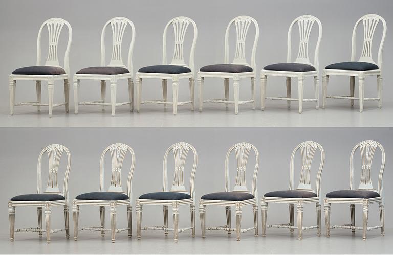 STOLAR, 12 st (6+6), tillskrivna Johan Lindgren, gustavianska, 1700-talets slut.