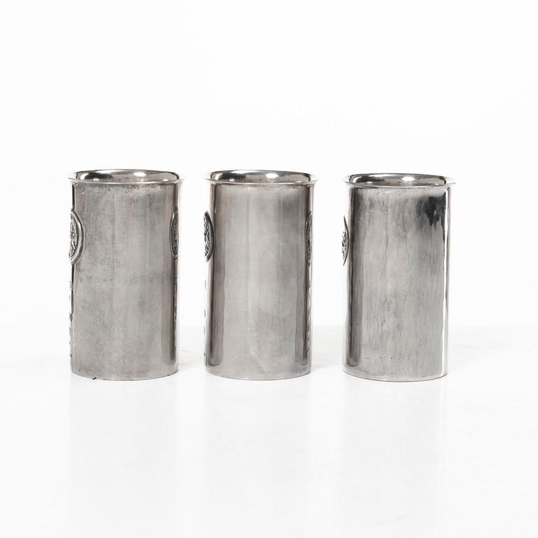 Olle Ohlsson, Three sterling silver beakers, Olle Ohlsson Silversmide, Stockholm 1979.