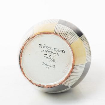 Carl-Harry Stålhane, vas, s k "Torro-fajans", dekor av Aune Laukkanen, Rörstrand, 1950-tal.