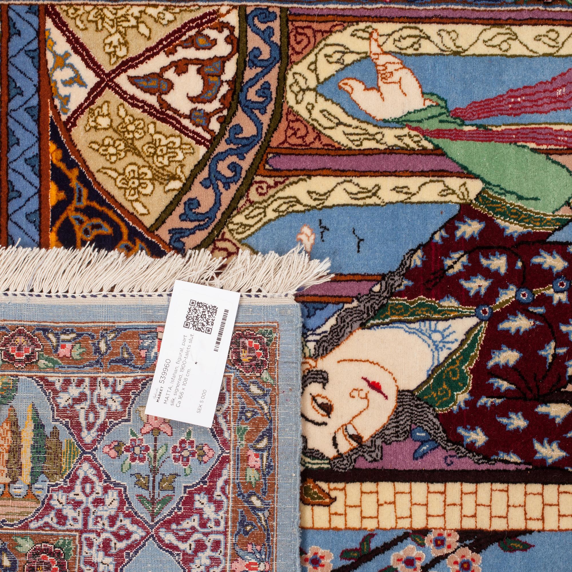 MATTA, Isfahan, figural, part silk, signerad, 1900-talets slut. Ca 166 x 108 cm.