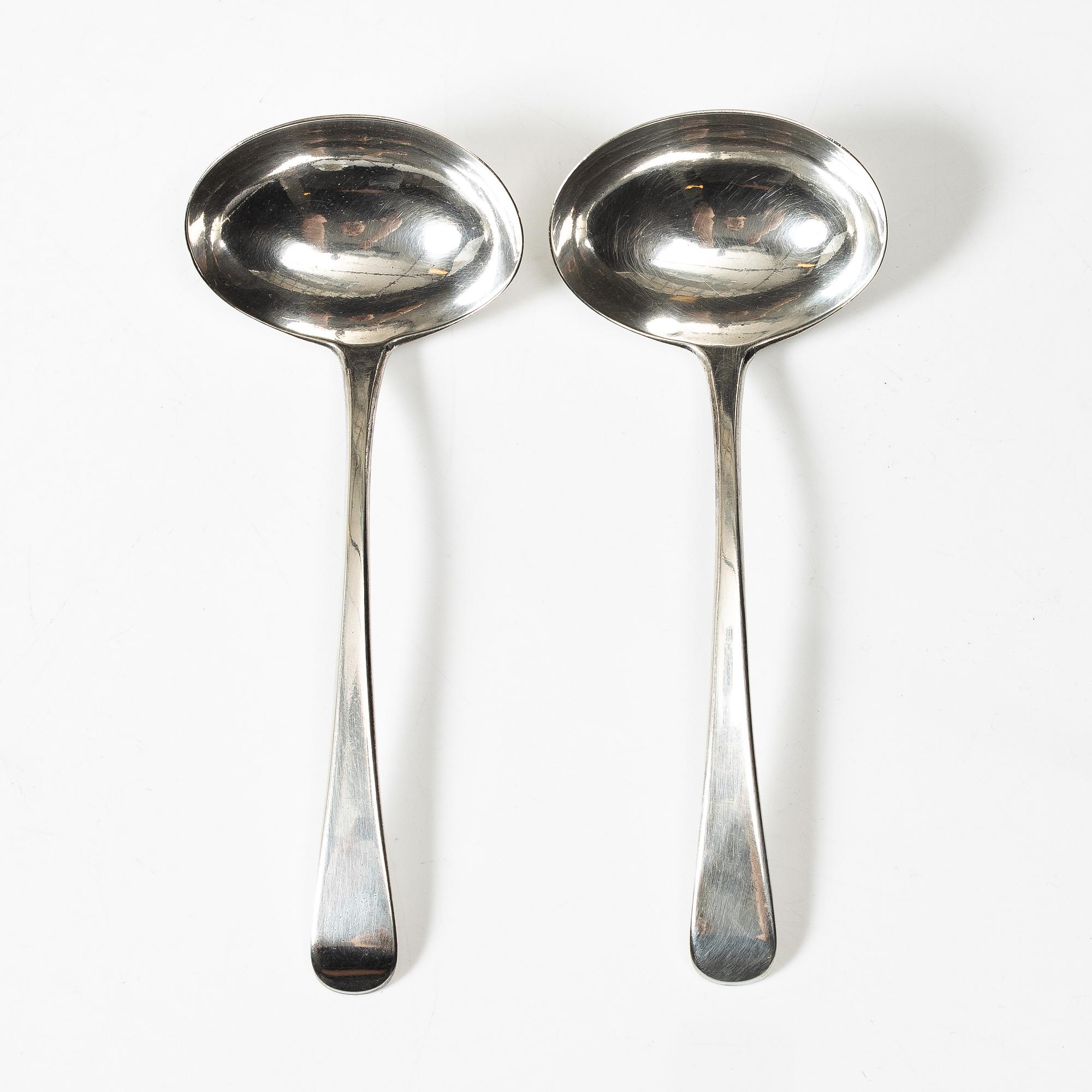 A pair of 18th century silver sauce boats, Richard William, Ireland, spoons, Peter & William Bateman, London 1807.