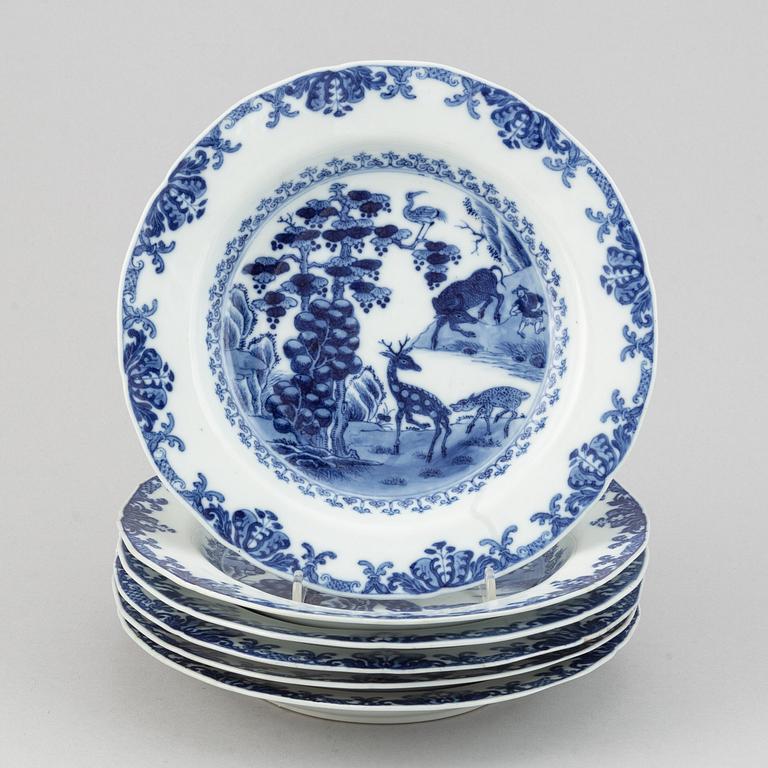 A set with six blue and white dishes, Qing dynasty, 18th Century.