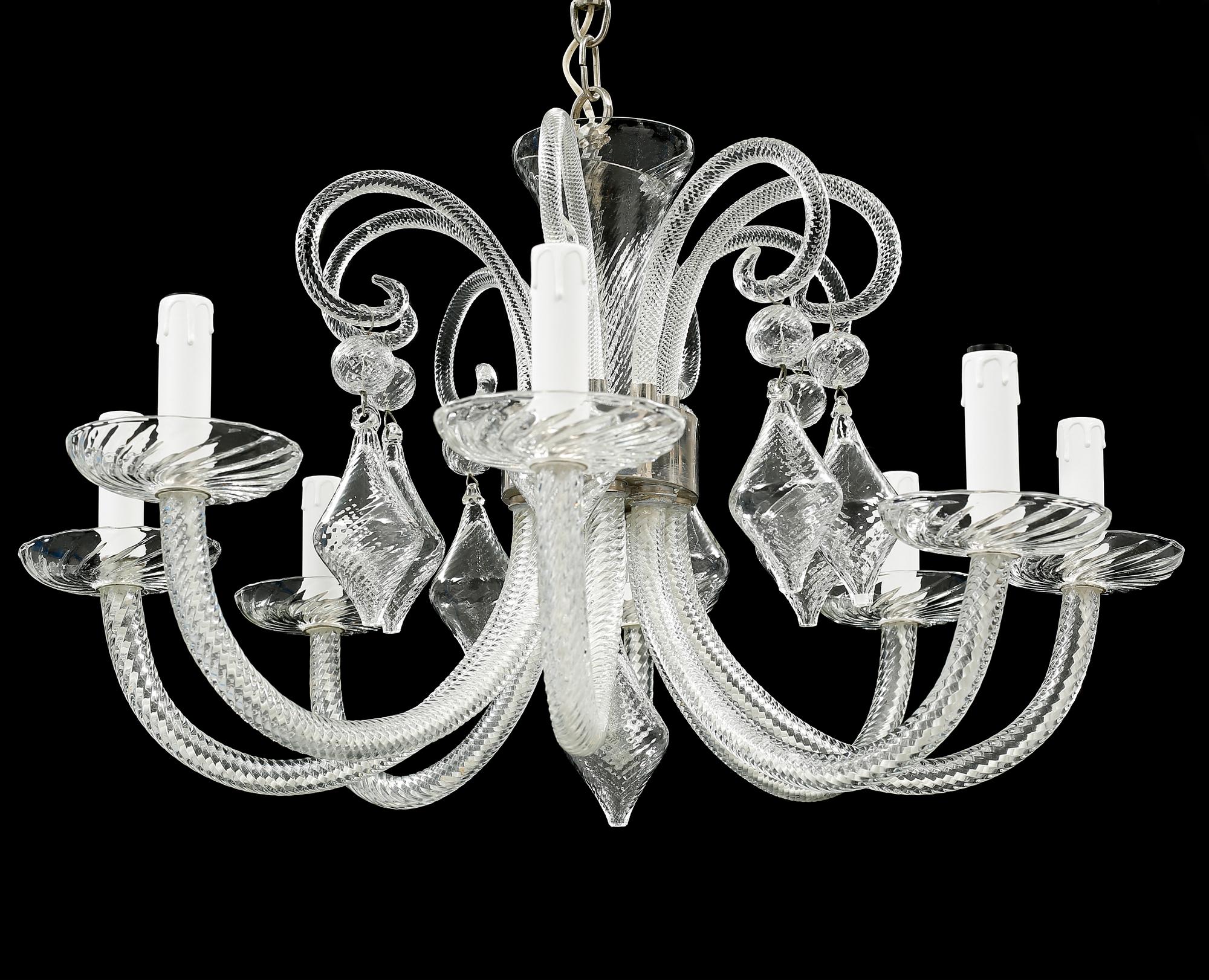 A ceiling lamp, probably made by Orrefors in the second half of the 20th century.