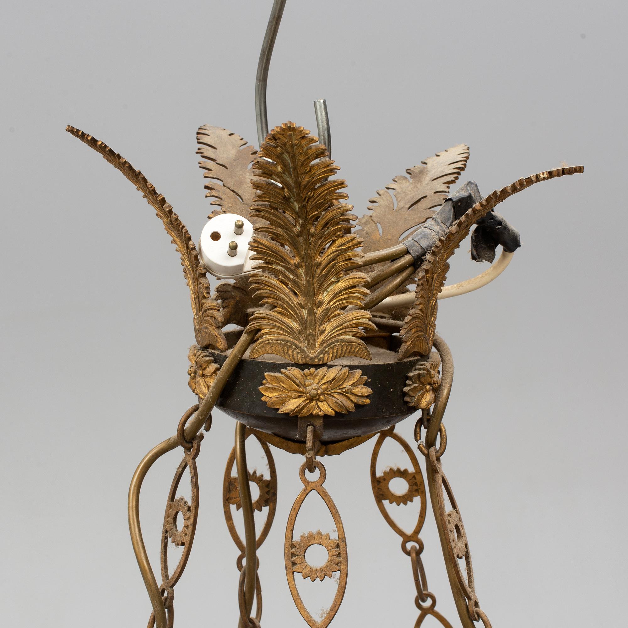 An Empire-style ten-light hanging lamp, late 19th century.