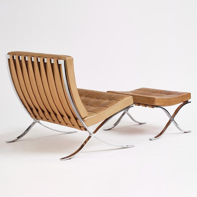 Ludwig Mies van der Rohe, a "Barcelona" easy chair and ottoman, Knoll, 1970s.