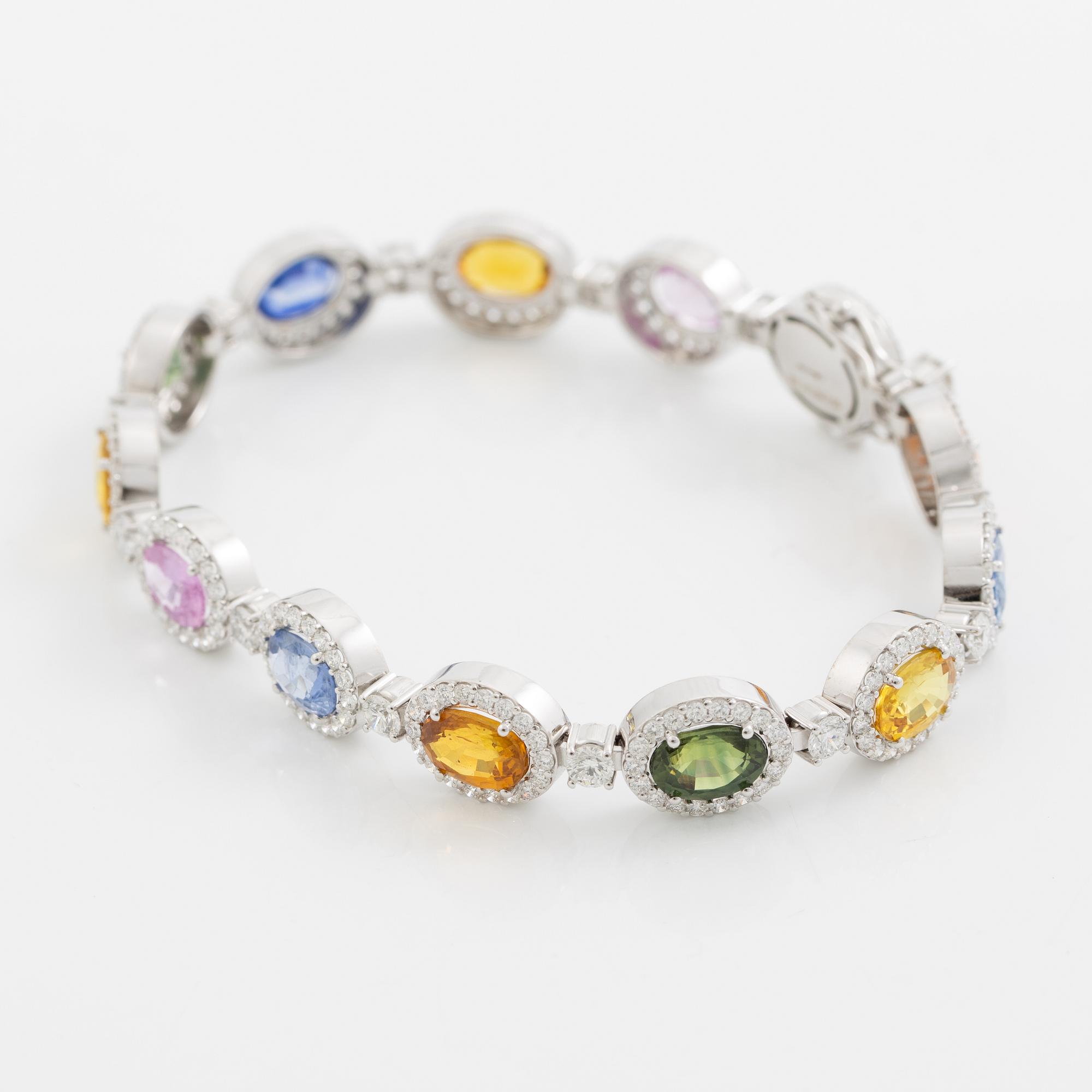 Bracelet 18K white gold set with oval-cut multicoloured sapphires and brilliant-cut diamonds.