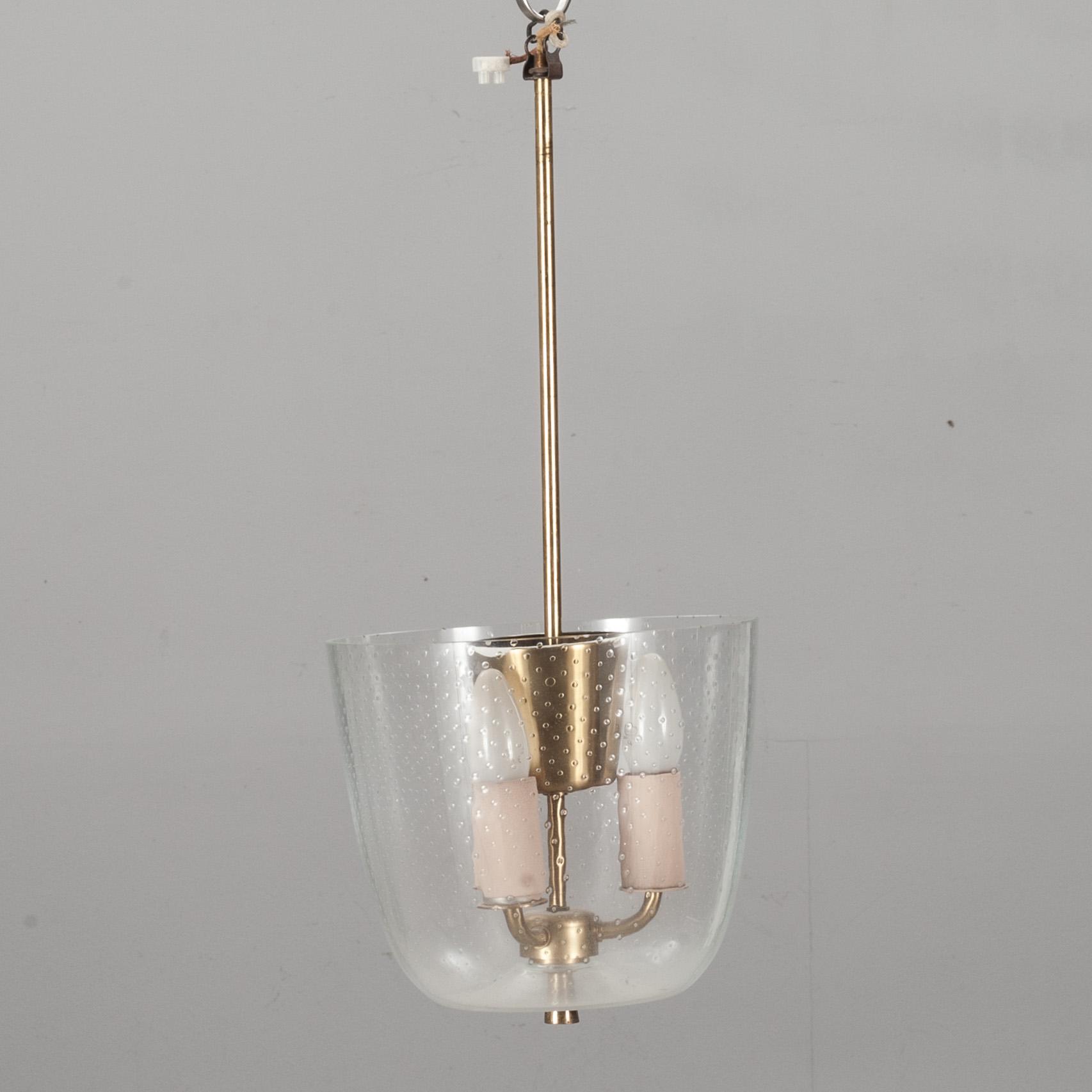 TAKLAMPA, mässing och glas, 1950/60-tal.