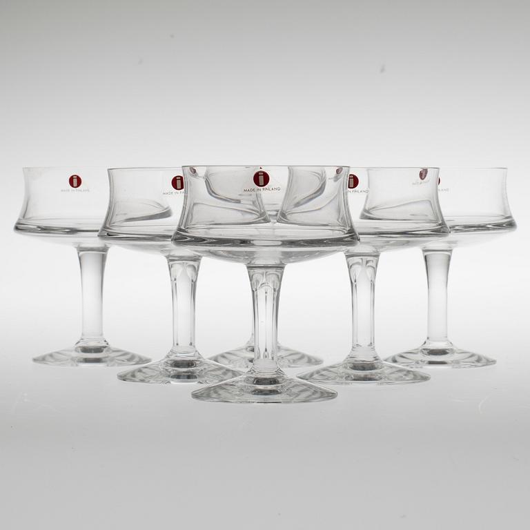 GLAS PÅ FOT, 6 st, "Romantica" Tapio Wirkkala, Iittala ca 1970-tal.