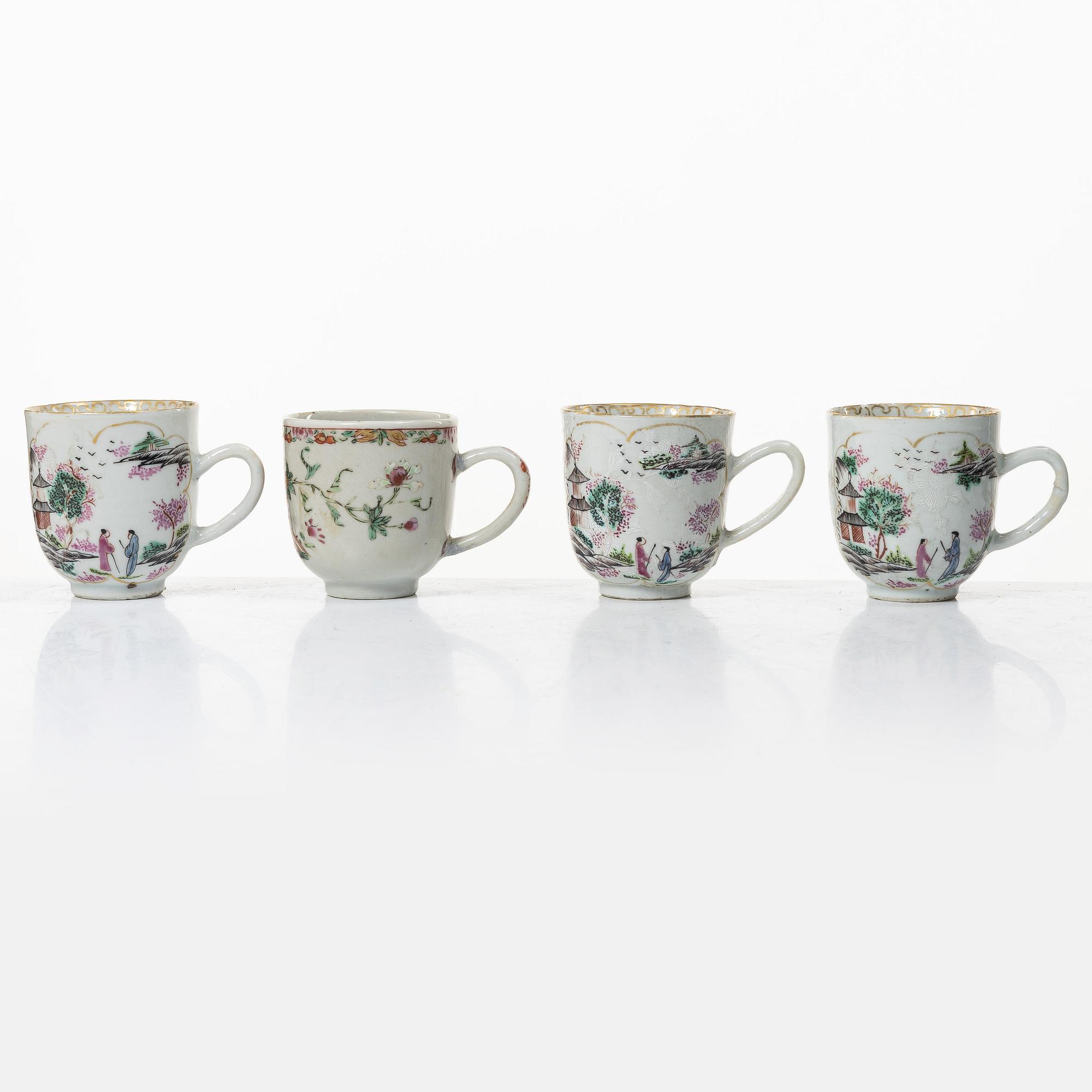 A group of 12 famille rose cups, Qing dynasty, Qianlong (1736-95).