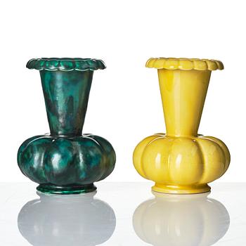 Wilhelm Kåge, two earthenware vases, Gustavsberg, one dated 1930.