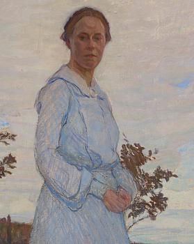 Fritz Lindström, Konstnärens svägerska Malvina Wretman vid sjön Racken.