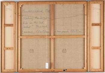 CARL FREDRIK REUTERSWÄRD, triptych, enamel on canvas, signed Reuterswärd, dated 1982 on verso.
