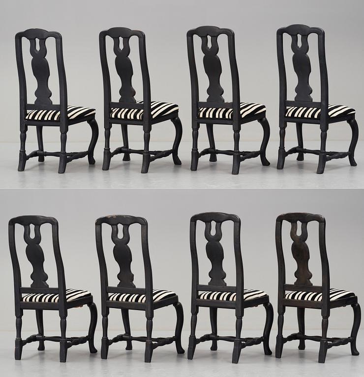 A matched set of eight Swedish Late baroque chairs.