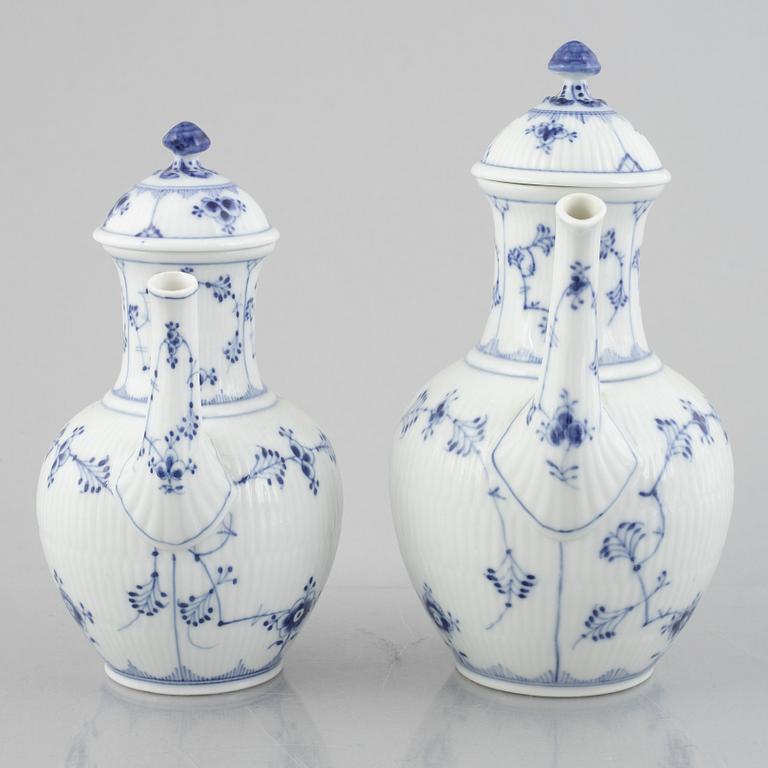 A group of five 'Blue Fluted Plain' porcelain Coffee Pots, Royal Copenhagen, models 46, 47, 48, 49, 1898-1923 and later.