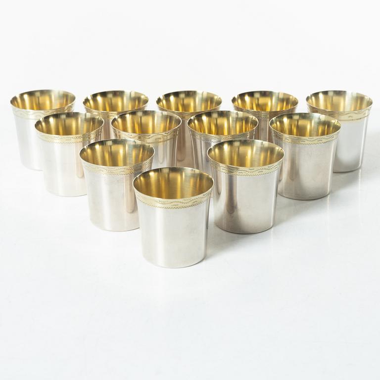 Twelve Swedish silver cups, mark of CG Hallberg and GAB, Stockholm 1959-1963.