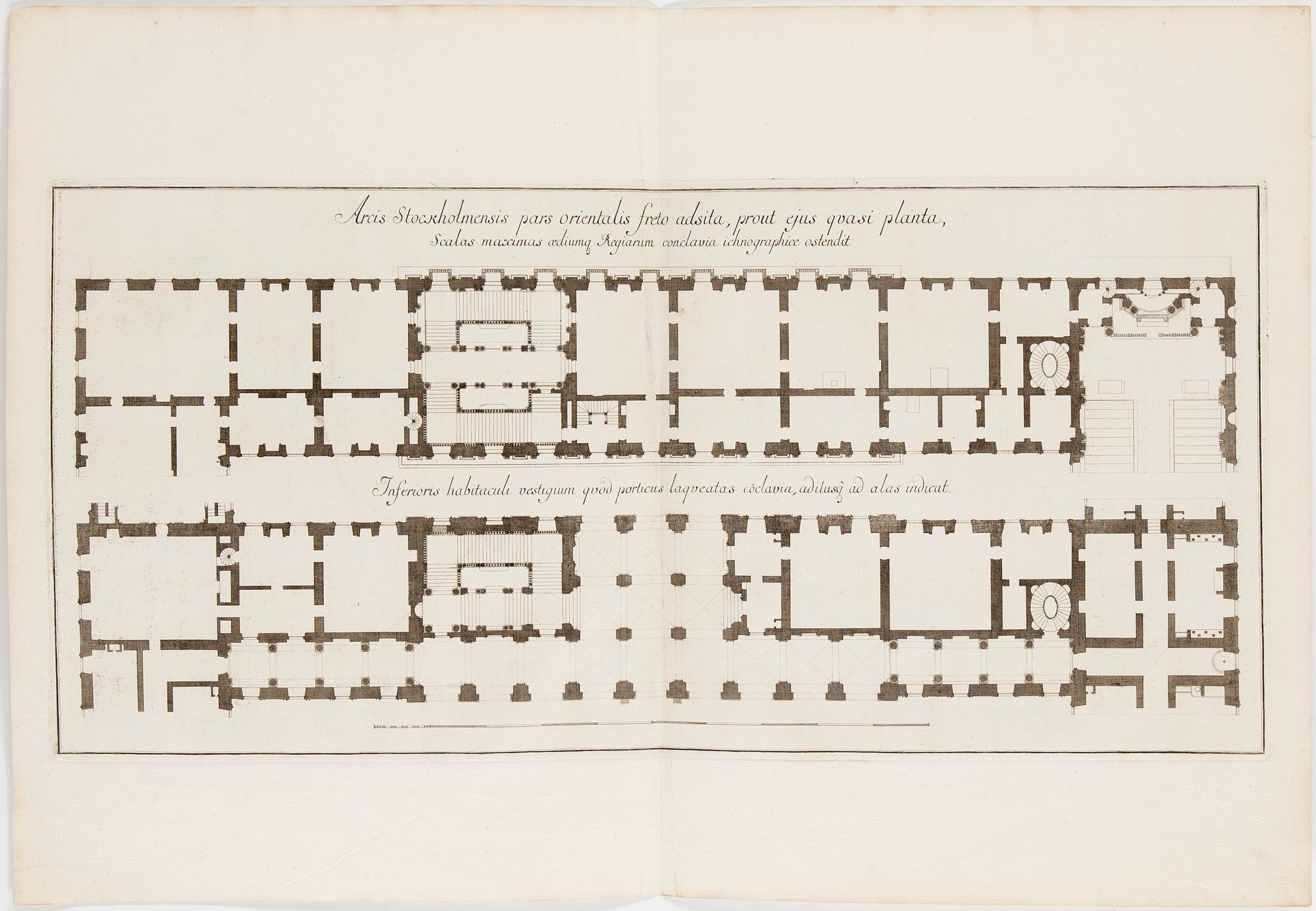 SÉBASTIEN LE CLERC, efter Niccodemus Tessin d.y. 1695, kopparstick, 3 st, 1700-tal.
