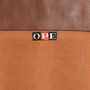 Ib Kofod-Larsen, a teak and brown leather easy chair, Olof Perssons Fåtöljindustri (OPE), Sweden, 1950-60's.