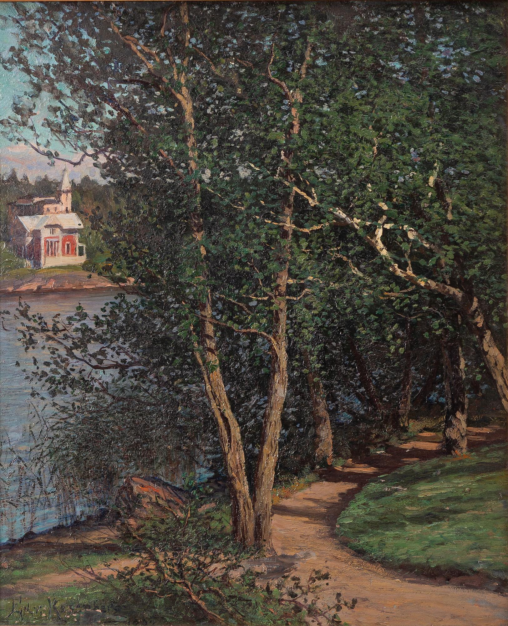 Edvard Rosenberg, landscape with a church.