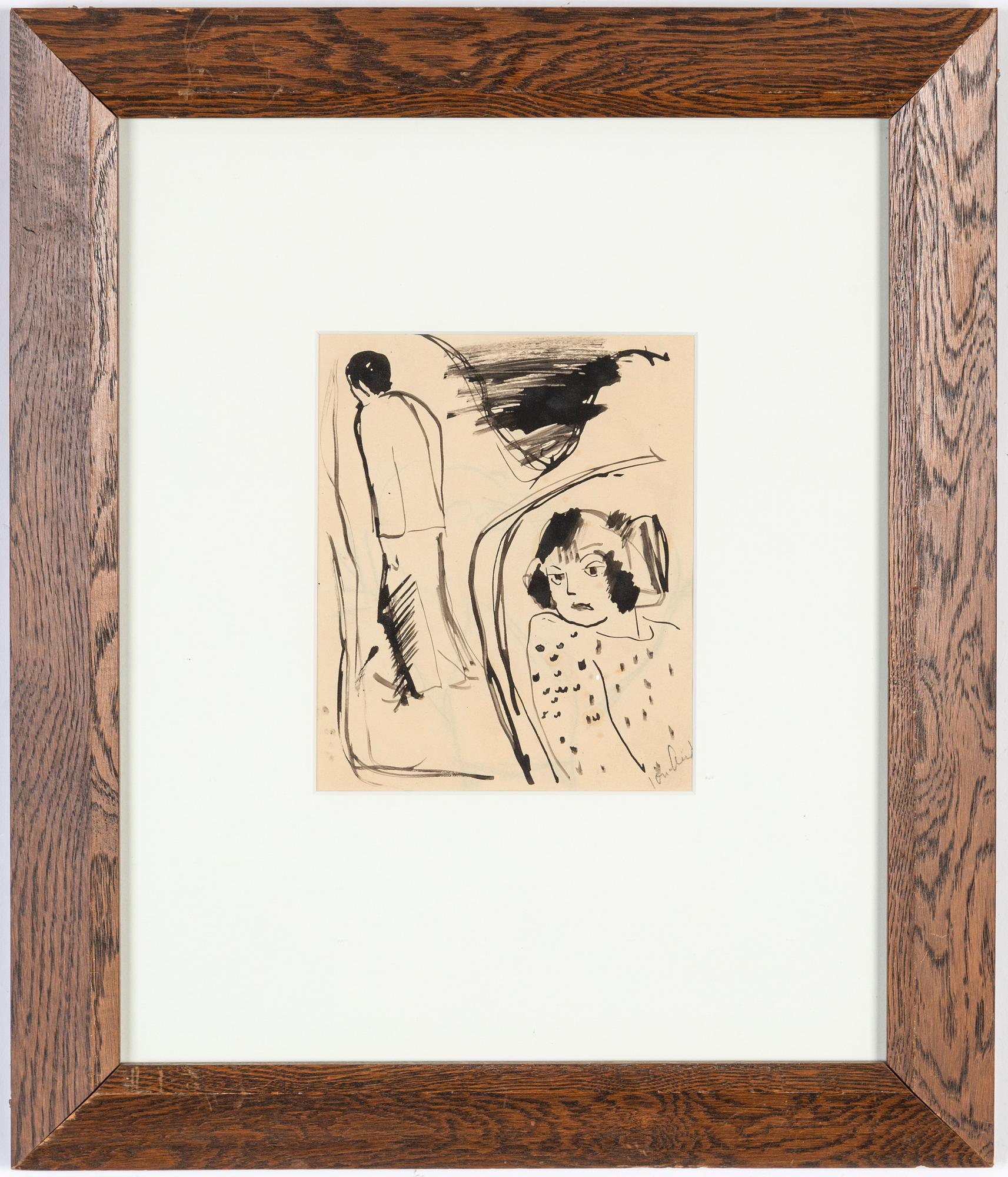 John Jon-And, tuschteckning på papper, signerad.