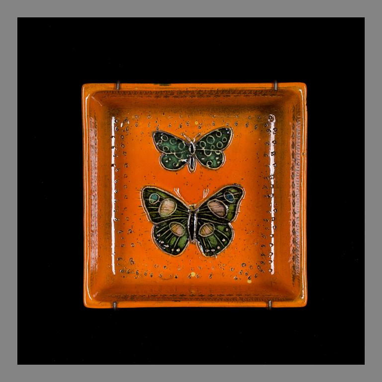 RUT BRYK, CERAMIC RELIEF, BOX. Two butterflies. Signed Bryk. Late 1950s.