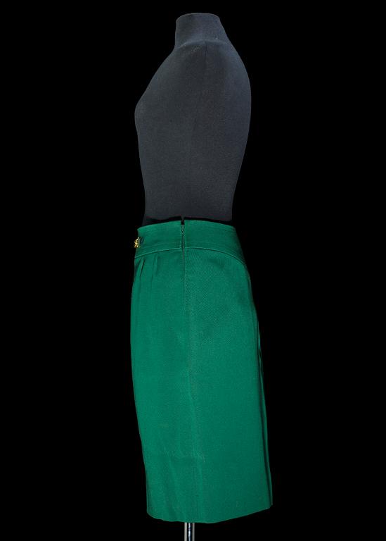 A green wool skirt by Celine.