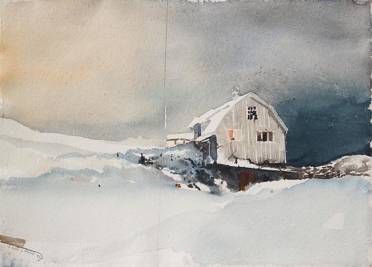 Lars Lerin, Winter landscape with house.