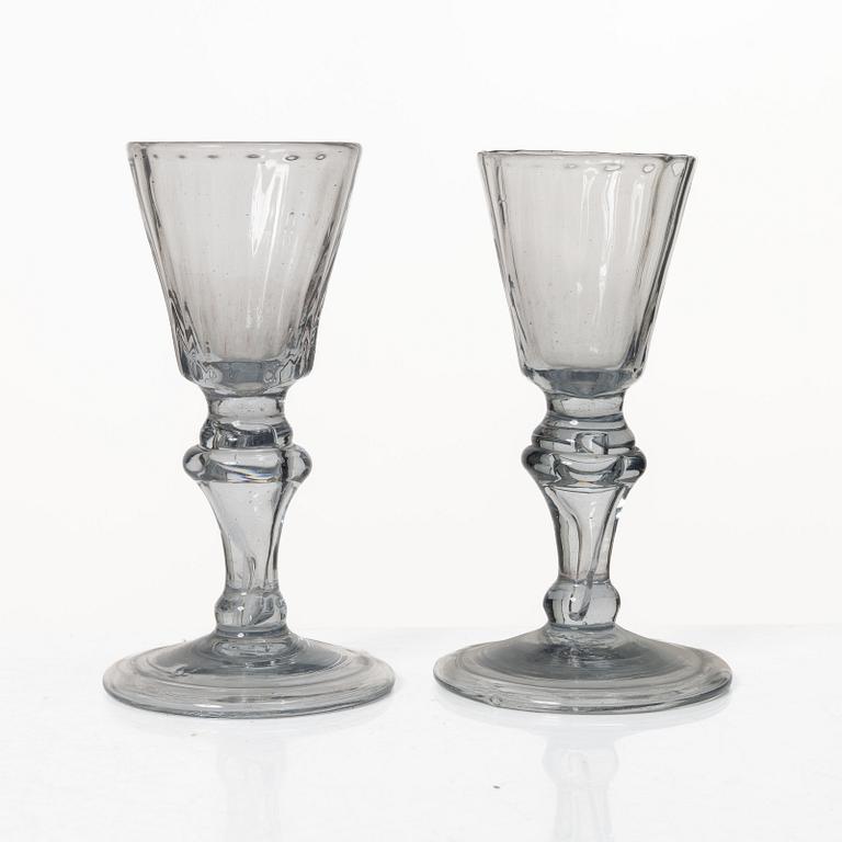 A set of five fluted glasses, 19th century.