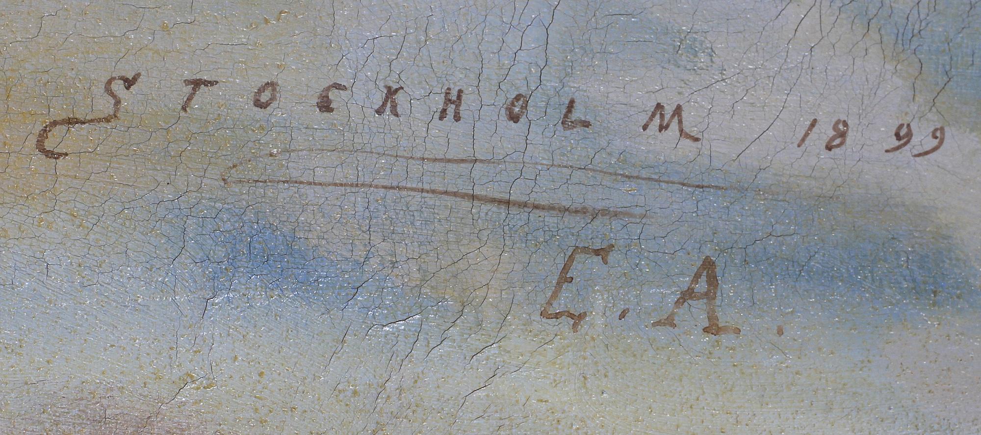 OKÄND KONSTNÄR, olja på duk, sign EA Stockholm 1899.