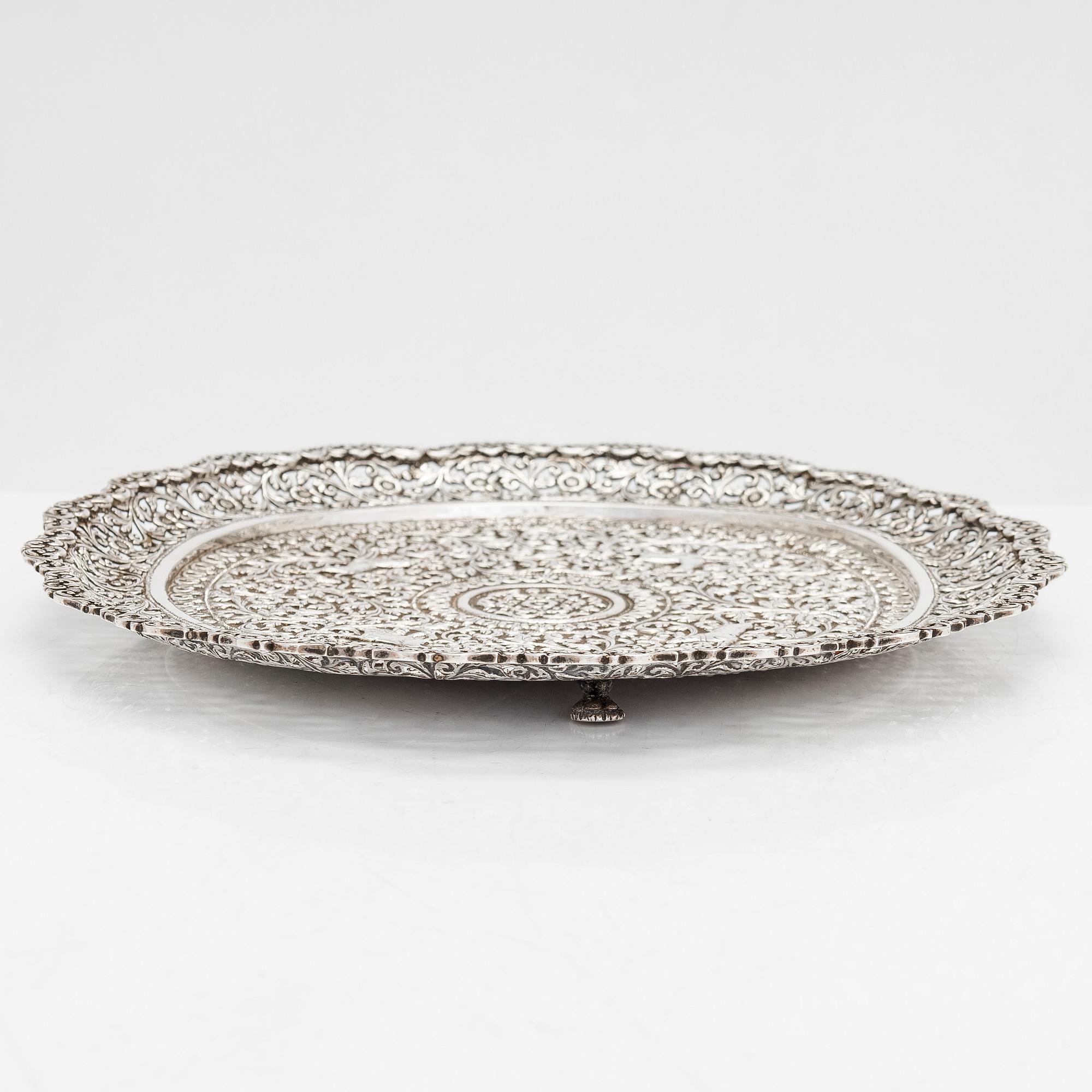 A silver salver, India late 19th century.