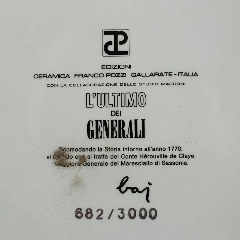 ENRICO BAJ, tallrik, porslin, "L'Ultimo dei Generali", Ceramica Franco Pozzi, numrerad 682/3000.