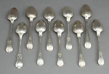 BORDSSKEDAR, silver, mestadels Hans Georg Tillström, Stockholm, 1800-tal. Total vikt ca 492 gram.