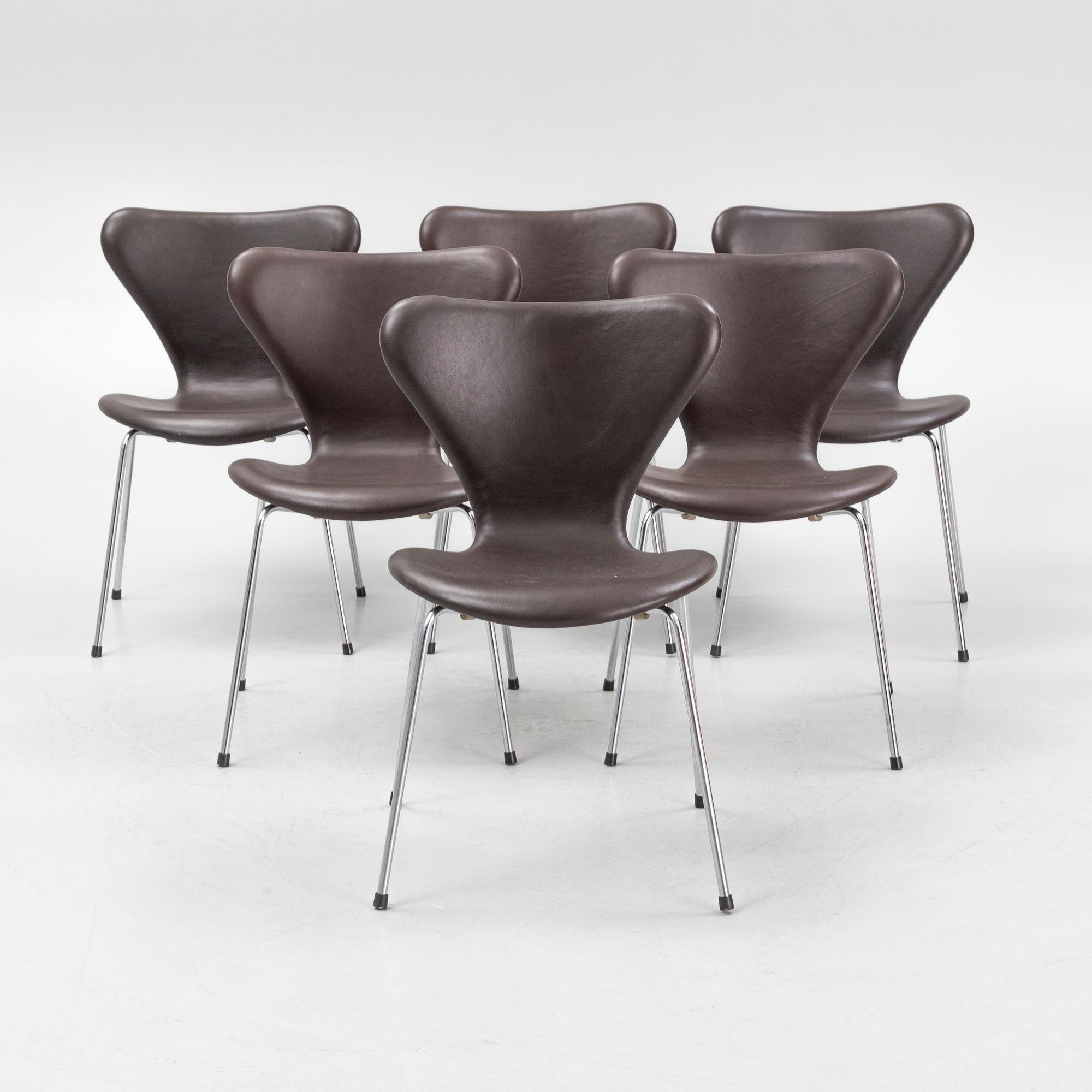 Arne Jacobsen, stolar, 6 st, "Sjuan". Fritz Hansen, Danmark.