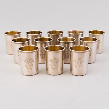 TWELVE BEAKERS, silver, Morosov S:t Peterburg 1894.