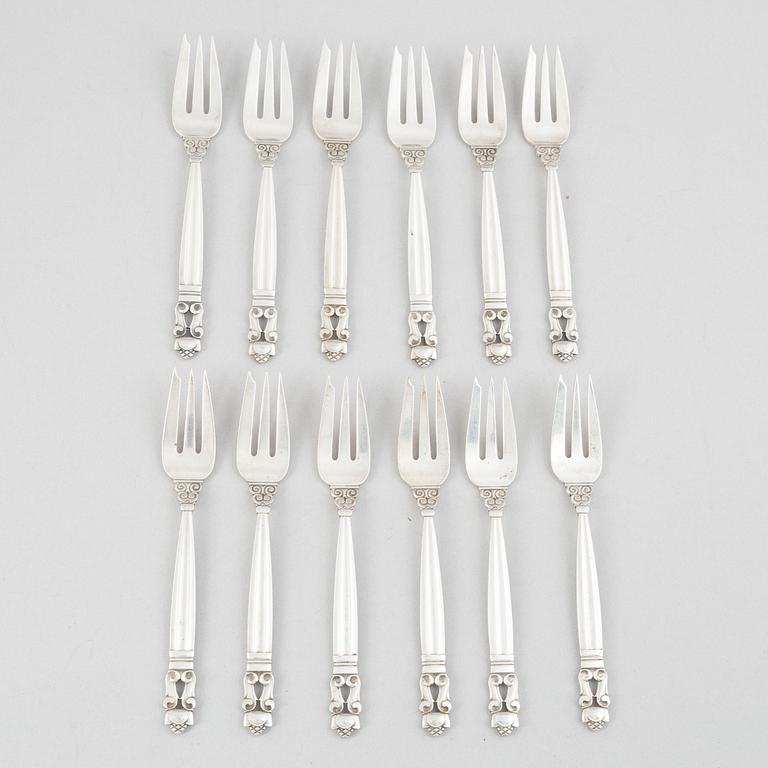 Georg Jensen, sterling silver cutlery, 21 pieces, model 'Acorn/Konge', design Johan Rohde, Copenhagen after 1945.